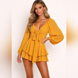 HYFVE Mustard Yellow Long Sleeve Tiered Romper - Size S